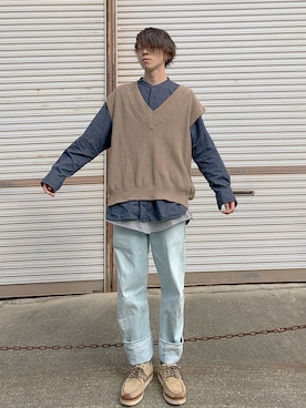 「ロールアップ」｜「アイテム（モカシン/デッキシューズ）」を使った、naoさん（メンズ・180cm）の秋コーディネート