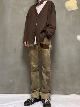 「ISAMU KATAYAMA BACKLASH（イサムカタヤマバックラッシュ）のアイテム（カーゴパンツ）」を使った、naoさん（メンズ・180cm）の冬コーディネート