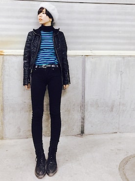 「Guess（ゲス）のアイテム（ライダースジャケット）」を使った、yukaさん（レディース・163cm）の冬コーディネート