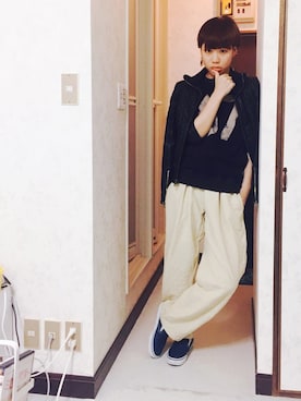 「Guess（ゲス）のアイテム（ライダースジャケット）」を使った、yukaさん（レディース・163cm）の春コーディネート