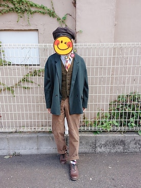 「HARE（ハレ）のアイテム（テーラードジャケット、グリーン系）」を使った、とんこつさん（メンズ・166cm）の秋コーディネート