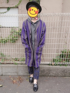 「柄×柄」｜「アイテム（チェスターコート）」を使った、とんこつさん（メンズ・166cm）の秋コーディネート