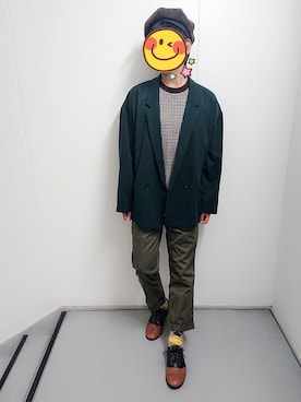 「HARE（ハレ）のアイテム（テーラードジャケット、グリーン系）」を使った、とんこつさん（メンズ・166cm）の秋コーディネート