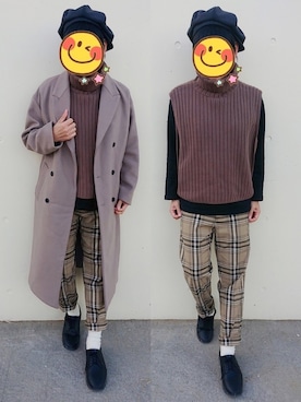 「SPINNS（スピンズ）のアイテム（キャスケット）」を使った、とんこつさん（メンズ・166cm）の冬コーディネート