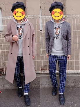 「SPINNS（スピンズ）のアイテム（キャスケット）」を使った、とんこつさん（メンズ・166cm）の冬コーディネート