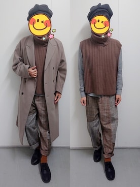 「SPINNS（スピンズ）のアイテム（キャスケット）」を使った、とんこつさん（メンズ・166cm）の冬コーディネート