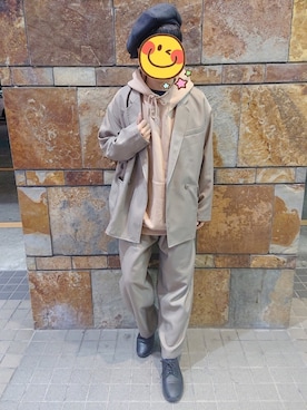 「SPINNS（スピンズ）のアイテム（キャスケット）」を使った、とんこつさん（メンズ・166cm）の冬コーディネート
