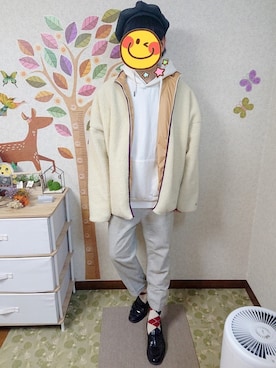 「SPINNS（スピンズ）のアイテム（キャスケット）」を使った、とんこつさん（メンズ・166cm）の冬コーディネート