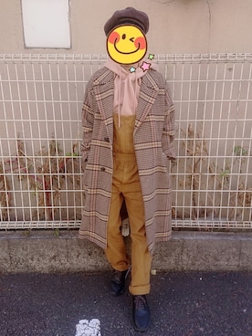 「ベージュコーデ」｜「アイテム（サロペット/オーバーオール、イエロー系）」を使った、とんこつさん（メンズ・166cm）の冬コーディネート