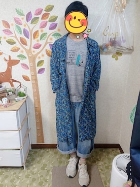 「花柄」｜「アイテム（ステンカラーコート）」を使った、とんこつさん（メンズ・166cm）の春コーディネート