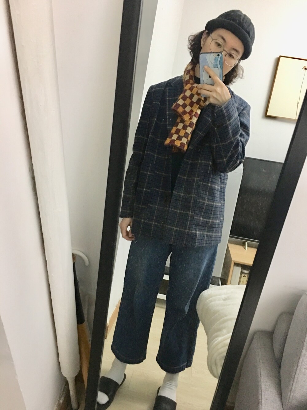 「化学少女のアイテム（ダッフルコート、ブルー系）」を使った、蒸汽熨斗さん（レディース・168cm）の秋コーディネートの1枚目の写真