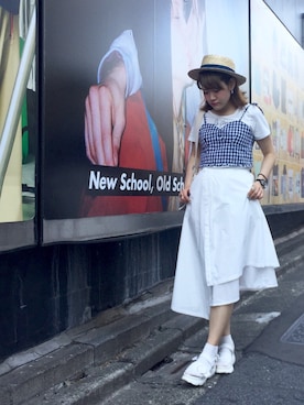 「earth music&ecology（アースミュージックアンドエコロジー）のアイテム（その他トップス）」を使った、chisatoさん（レディース・156cm）の夏コーディネート