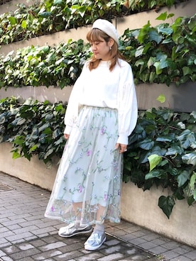 「袖ボリューム」｜「アイテム（ハンチング/ベレー帽）」を使った、chisatoさん（レディース・156cm）の春コーディネート