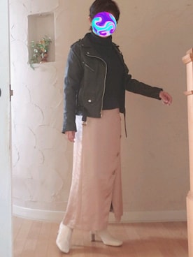 「スクエアトゥ」｜「アイテム（ライダースジャケット）」を使った、Rei🌹な～なさん（レディース・154cm）の冬コーディネート