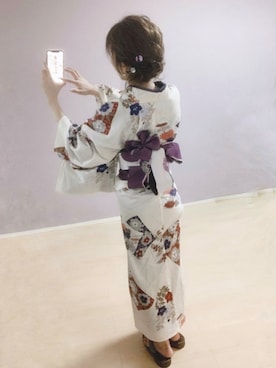 「帯」｜「アイテム（浴衣）」を使った、mayu✌︎☺︎︎さん（レディース・153cm）の夏コーディネート