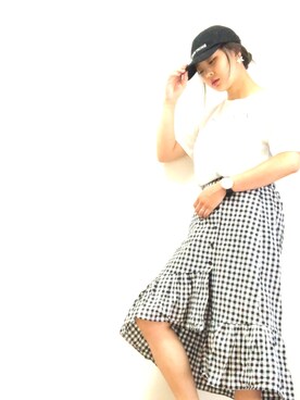 HOSHIYAMAYUさんの「ギンガムチェックフリルマーメイドスカート」を使ったコーディネート