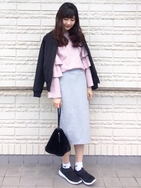 「スウェットスカート」｜「アイテム（ブルゾン）」を使った、suzyさん（レディース・161cm）の冬コーディネート