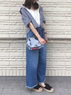 「PAGEBOY（ページボーイ）のトモリボン付きデニムワイドパンツ（デニムパンツ）」を使った、suzyさん（レディース・161cm）の夏コーディネート