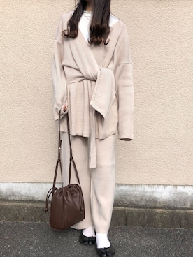 「GRL（グレイル）の2way巾着ショルダーバッグ（ショルダーバッグ）」を使った、suzyさん（レディース・161cm）の冬コーディネート