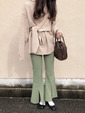 「GRL（グレイル）の2way巾着ショルダーバッグ（ショルダーバッグ）」を使った、suzyさん（レディース・161cm）の冬コーディネート