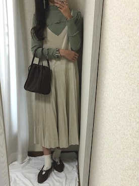 「GRL（グレイル）の2way巾着ショルダーバッグ（ショルダーバッグ）」を使った、suzyさん（レディース・161cm）の春コーディネート