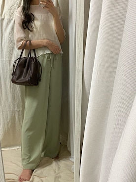 「GRL（グレイル）の2way巾着ショルダーバッグ（ショルダーバッグ）」を使った、suzyさん（レディース・161cm）の夏コーディネート