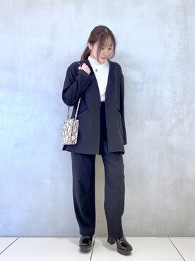 「PAGEBOY（ページボーイ）のアイテム（ノーカラージャケット）」を使った、mackeyさん（レディース・156cm）の冬コーディネート