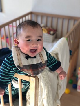 「アイテム（ロンパース、グリーン系）」を使った、seasonさん（キッズ・70cm）の冬コーディネート