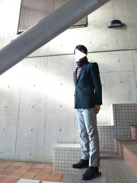 「LOUNGE LIZARD（ラウンジリザード）のアイテム（テーラードジャケット）」を使った、Rikuさん（メンズ・168cm）の冬コーディネート