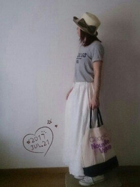 「ロンクスカート」｜「アイテム（帽子）」を使った、maruさん（レディース・154cm）の夏コーディネート