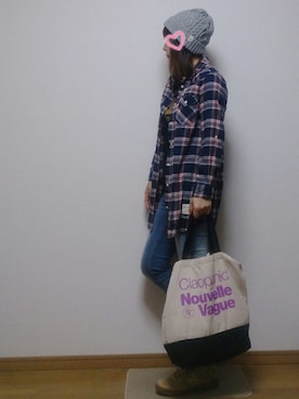 「Honeys（ハニーズ）のアイテム（ニットキャップ/ビーニー）」を使った、maruさん（レディース・154cm）の秋コーディネート