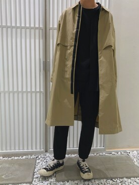 「アイテム（ステンカラーコート）」を使った、やなぎのしゅんぼさん（メンズ・176cm・20代）の秋コーディネート