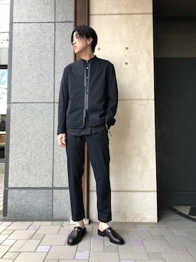 「ネイビーコーデ」｜「アイテム（ブルゾン）」を使った、やなぎのしゅんぼさん（メンズ・176cm）の春コーディネート