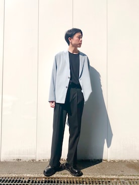 「水色」｜「アイテム（テーラードジャケット）」を使った、やなぎのしゅんぼさん（メンズ・176cm）の春コーディネート