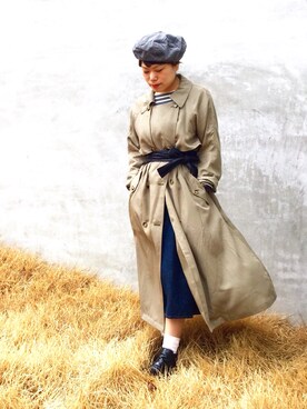 「サッシュベルト」｜「アイテム（トレンチコート）」を使った、おかもさん（レディース・155cm）の春コーディネート