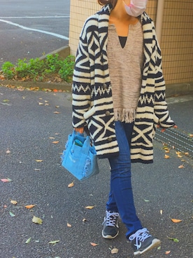 「カウチンセーター」｜「アイテム（アクセサリー）」を使った、pu♡さん（レディース・164cm）の春コーディネート