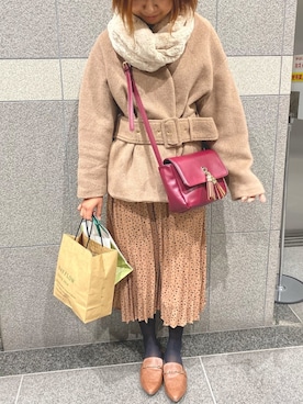 「スヌード」｜「アイテム（ノーカラージャケット）」を使った、pu♡さん（レディース・164cm）の冬コーディネート