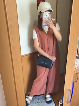 「アイテム（つなぎ/オールインワン、オレンジ系）」を使った、pu♡さん（レディース・164cm）の夏コーディネート