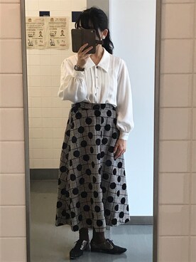 「古着のアイテム（シャツ/ブラウス、ホワイト系）」を使った、yuさん（レディース・155cm）の春コーディネート