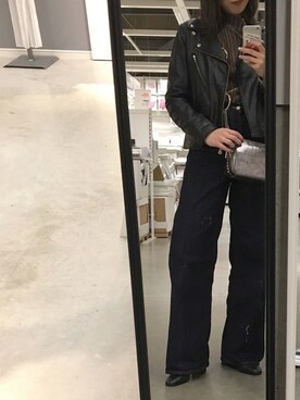 「URBAN RESEARCH（アーバンリサーチ）のレザーライダースブルゾン（ライダースジャケット）」を使った、たなかまいさん（レディース・168cm）の秋コーディネート