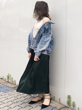 「Guess（ゲス）のアイテム（デニムジャケット）」を使った、たなかまいさん（レディース・168cm）の夏コーディネート