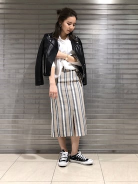 「URBAN RESEARCH（アーバンリサーチ）のレザーライダースブルゾン（ライダースジャケット）」を使った、たなかまいさん（レディース・168cm）の冬コーディネート