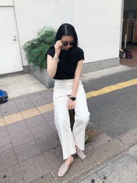 「URBAN RESEARCH（アーバンリサーチ）のペルビアンコットンTシャツ（Tシャツ/カットソー）」を使った、たなかまいさん（レディース・168cm）の春コーディネート