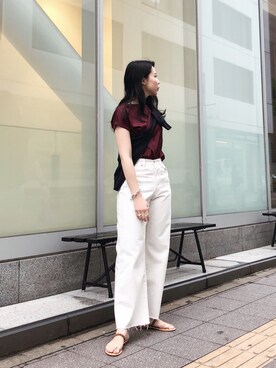 「URBAN RESEARCH（アーバンリサーチ）のペルビアンコットンTシャツ（Tシャツ/カットソー）」を使った、たなかまいさん（レディース・168cm）の夏コーディネート