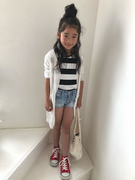 「ロングカーディガン」｜KUUTAさん（キッズ・128cm）の春コーディネート