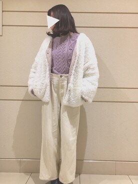 「AMERICAN HOLIC（アメリカンホリック）の【追加生産】太コーデュロイワイドパンツ（その他パンツ）」を使った、mi_aiさん（レディース・157cm）の冬コーディネート