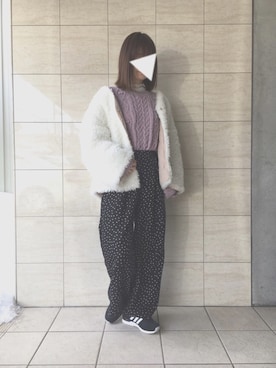「ドットパンツ」｜「アイテム（ブルゾン）」を使った、mi_aiさん（レディース・157cm）の冬コーディネート