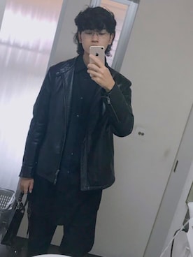 「UNIQLO（ユニクロ）のアイテム（ライダースジャケット）」を使った、酢醤油さん（メンズ・180cm）の春コーディネート