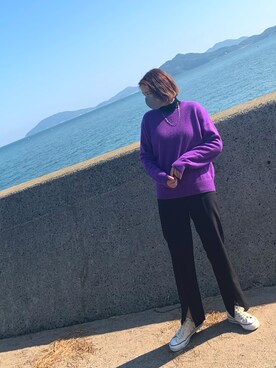 「Simplicite（サンプリシテ）のアイテム（スラックス）」を使った、saeさん（レディース・165cm）の秋コーディネート