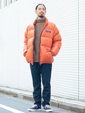 「GERRY（ジェリー）の【別注】 ＜GERRY（ジェリー）＞ DOWN JKT/ダウンジャケット（ダウンジャケット/コート、オレンジ系）」を使った、Tomoyoshi Tsuchiyaさん（メンズ・175cm）の秋コーディネート